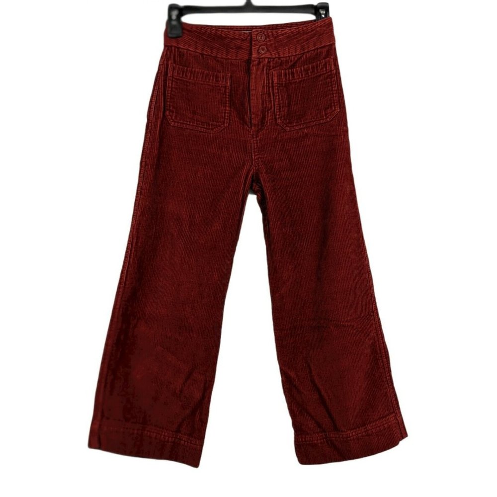 Marine Layer Womens Crop Corduroy Red Wide Leg High Rise Pant Sz 2